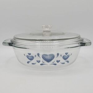 Anchor Hocking Country Blue Hearts Ovenware Casserole Dish 1.5 Quart